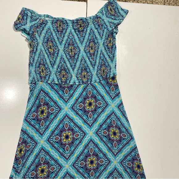 Loft Beach Blue Smocked Off The Shoulders Short Sleeve Flowy Maxi Dress XS - Picture 4 of 14